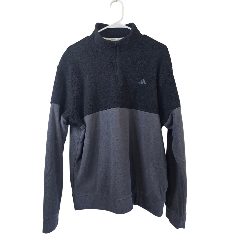 Adidas Mens Shearling 1/4 Zip Pullover Black Grey Fleece ADVR0949 Large NWT